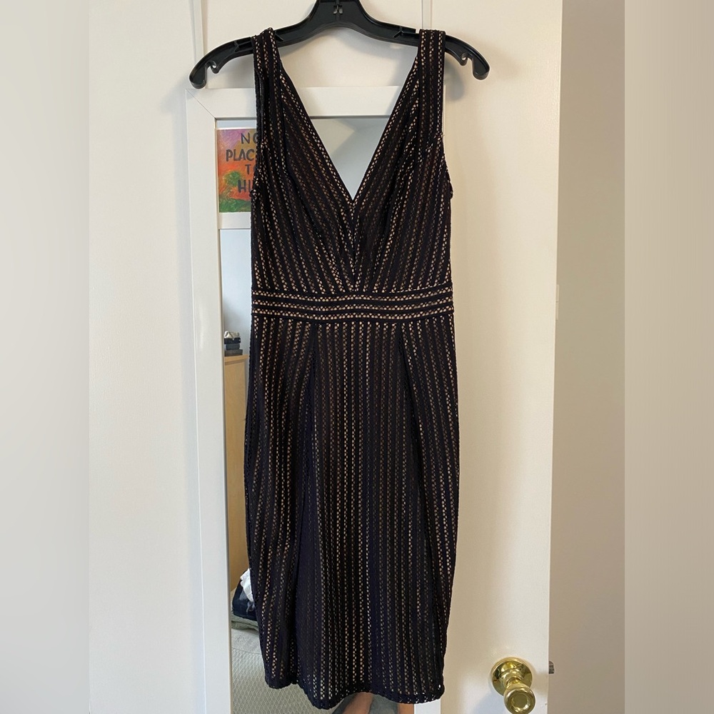 BCBGMAXAZRIA: Black Mesh V-Neck Body-Con Dress